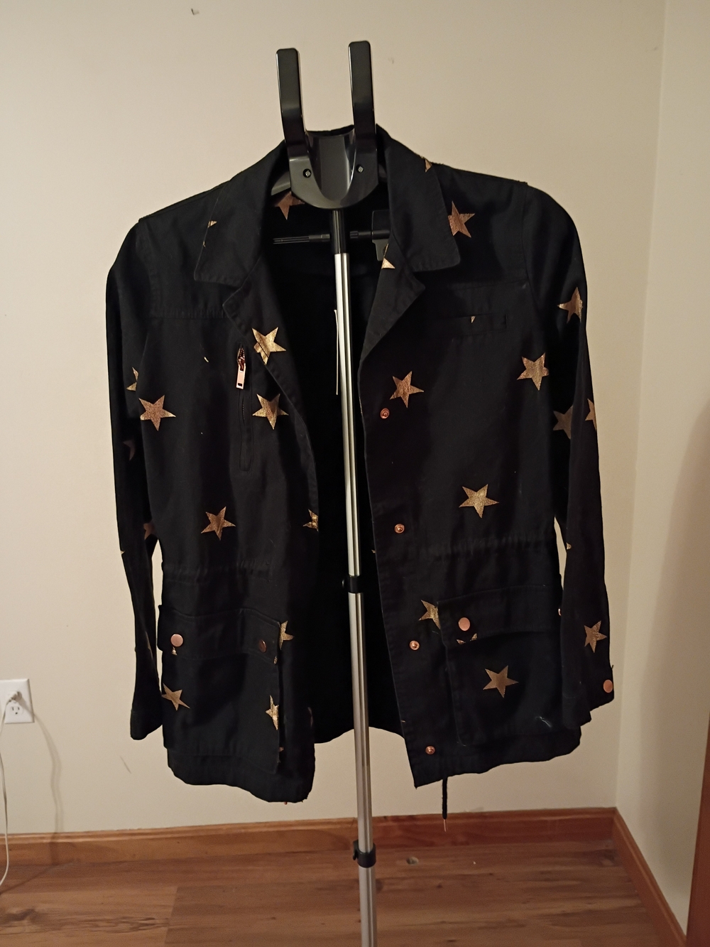 Romeo & Juliet Couture Black Utility Jacket with Gold Star Motif